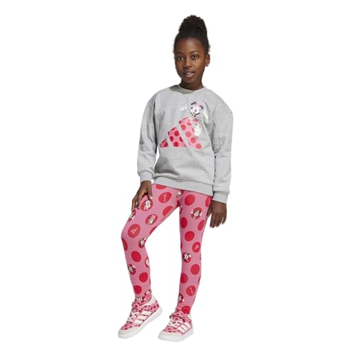 Adidas Girls Adidas x Disney Minnie Mouse Sportswear Jogger Set, Medium Grey Heather/Pink Fusion/Pure Ruby, Small