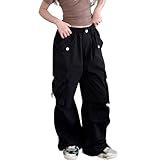 Girls Athletic Casual Pants Soft Comfortable Loose Fit Straight Leg Wide Bottom Fashion Kids Trousers (Black, 6-7 Years)