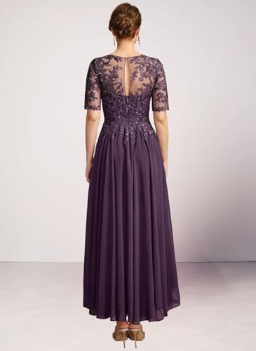 GATMAHE Tea Length Mother of The Bride Dresses Short Sleeve Lace Applique High Low Mother of The Groom Dresses3