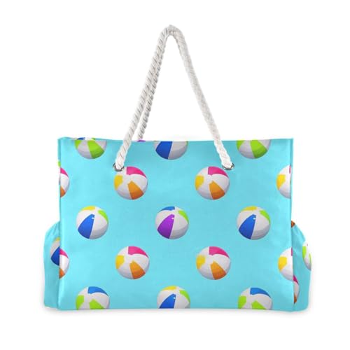 Blue Beach Ball Summer Large Capacity vacation beach bag with zipper bags for women tote Good for Travel Pool Swim Beach Vacation Necessities2