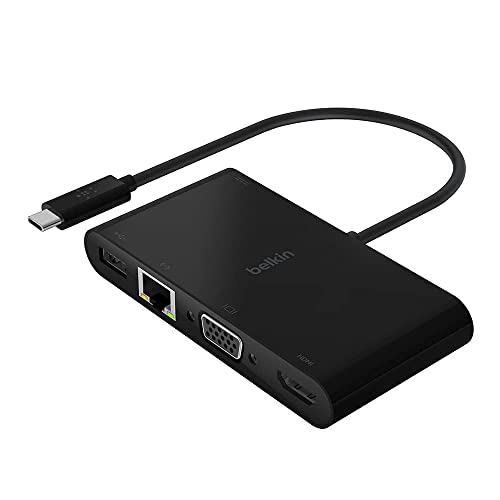 Belkin USB-C Multimedia Adapter (USB-C Hub w/VGA, 4K HDMI, USB 3.0, Ethernet Ports) 100W Passthrough Power for MacBook Pro, iPad Pro, Surface Pro, Chromebook More (AVC004)