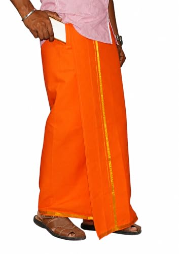 Image of PRAKASAM COTTON Welcro Pocket Dhoti | Jari Border Readymade Cotton Dhoti for Men