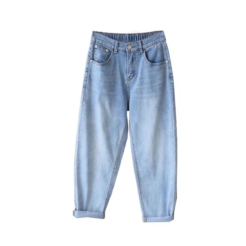 Women Jeans Elastic Waist Light Blue Loose Denim Pants Harem Pants Casual Trousers