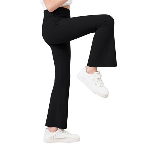 Black Cherry Girls Flare Leggings with 2 Pockets, Bootcut Yoga Pants, Crossover Waist Bell Bottoms for Dance Workout3
