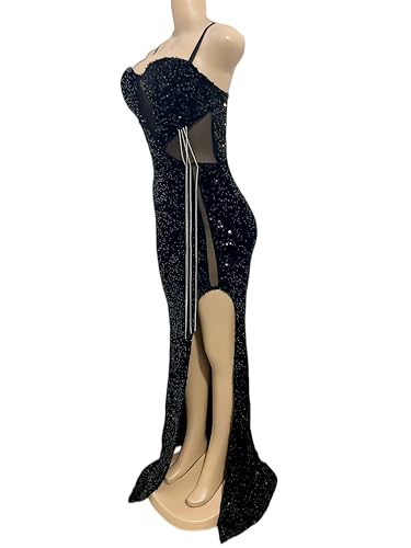Image of Women's Sequin Prom Dress Evening Gowns for Formal Events | Elegant Sparkly Rhinestone Long Maxi Dresses for Formal Party,Gala,Wedding Guest,Fully Lined,Stretchy,Side Slit