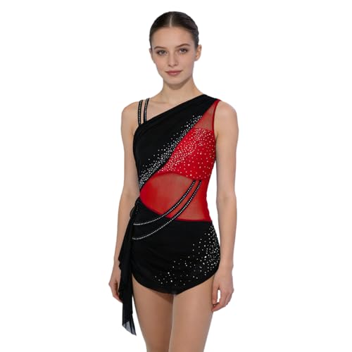 Robe de patinage artistique femme inlzdz sans manches avec jupe en filet pour danse