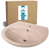 ✅ HALBRUNDER WASCHTISCH: • Ovales Waschbecken in Beige-Bahamabeige • Aus Sanitär-Keramik • Hygienische Oberfläche • Mit mittig platziertem Hahnloch • Mittig gesetzter Überlauf verchromt • Maße: 55 x 46 cm • Ablage-Fläche • Zur Wandmontage • Design • Nostalgisch • Pflegeleicht • Robust • Farbecht • Kratzfest