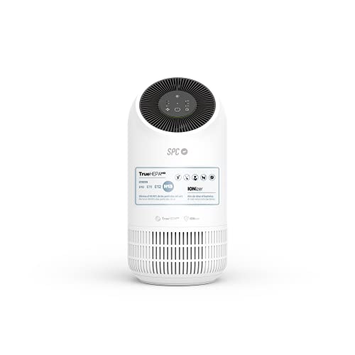 SPC ESPIRARE ION – Purificador de aire inteligente Wi-Fi para estancias pequeñas de hasta 32m2, 4 fases de filtrado, filtro True HEPA 13, ionizador, supersilencioso, compatible con asistentes de voz