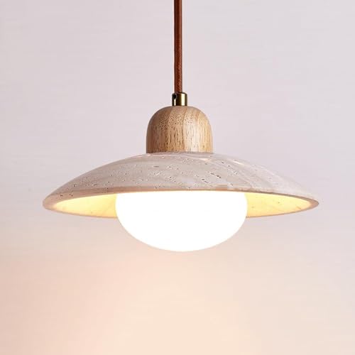 Lampe suspendue plate en pierre avec cordon réglable, éclairage chaleureux en verre opalin