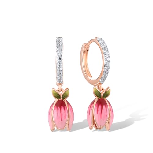 Santuzza 925 Sterling Silver Enamel Tulip Cuff Pierced Earrings for Women