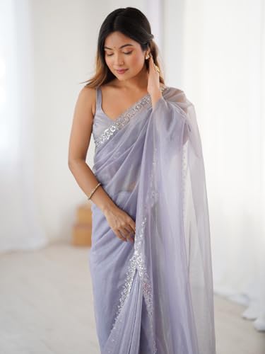 Image of AKHILAM Women's Net Embellished Saree With Unstitched Blouse Piece (AARYAN17101 KR Parent)