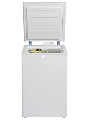 Foto von Beko HS210530N Gerfrierschrank, freistehende Gefriertruhe, 104 l Gefrierkapazität, Gefriervermögen 4,8 kg / 24 h, SuperFrost-Funktion, MinFrost, Korb für frische Lebensmittel, 39 dBA, Weiß