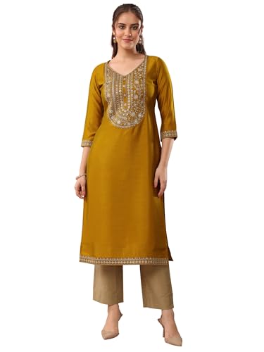 Image of Libas Yoke Design Silk Straight Kurta for Women Suit