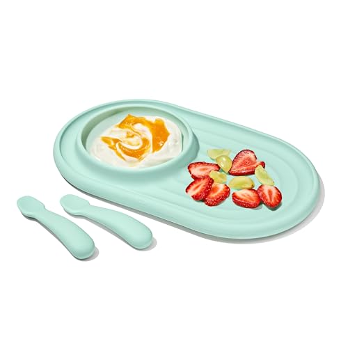 Image of OXO Tot Textured Suction Plate & Spoons Set, Baby Led Weaning Supplies