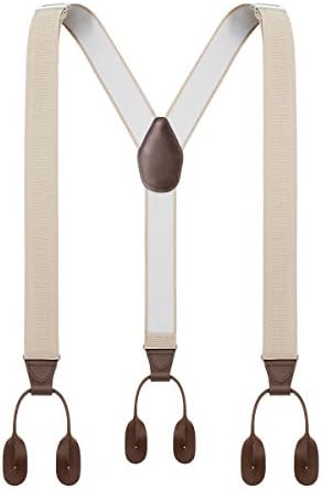 Grade Code Mens Button End Suspenders 49 Inch Y-Back Adjustable Elastic Tuxedo Suspenders (Khaki-2)