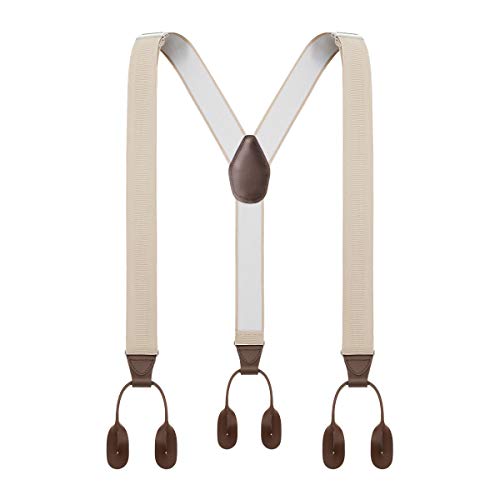 Grade Code Mens Button End Suspenders 49 Inch Y-Back Adjustable Elastic Tuxedo Suspenders (Khaki-2) #TOP2