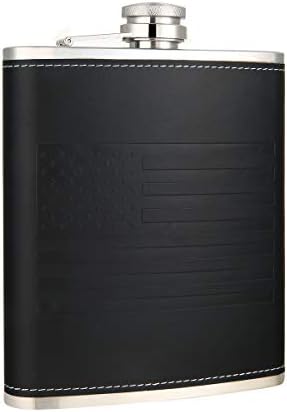 American Flag 18 oz Black Stainless Steel Whiskey Hip Flasks for Liquor with Leather Wrapped, TOX TANEAXON