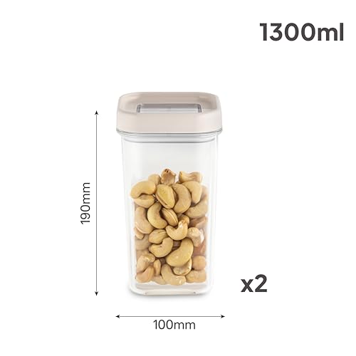 Image of CELLO Airlock Square Pet Storage Jar for Kitchen Set of 2 Pcs, 1350 ml White | Freezer & Fridge Safe Stackable Airtight Kitchen Storage Container Jar Set for Bread Cereal Coffee Fruits Pasta Spices