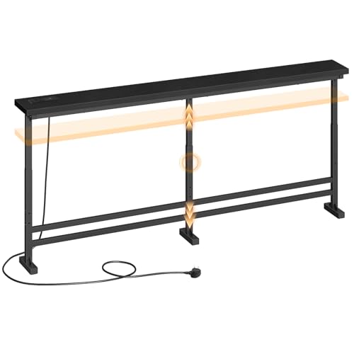 YATINEY 15 cm Slim Console Table, Height-Adjustable Behind Sofa Table, 180 cm Hallway Table, Narrow Long Sofa Table with Power Outlet, for Living Room, Hallway, Entryway, Black XCT08KBB