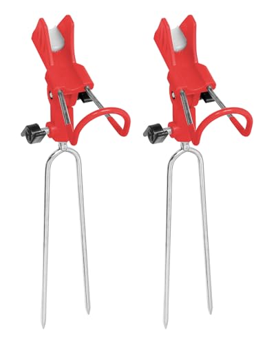 2X Universal Fish Pole Holders, Adjustable Steel Stand, Red