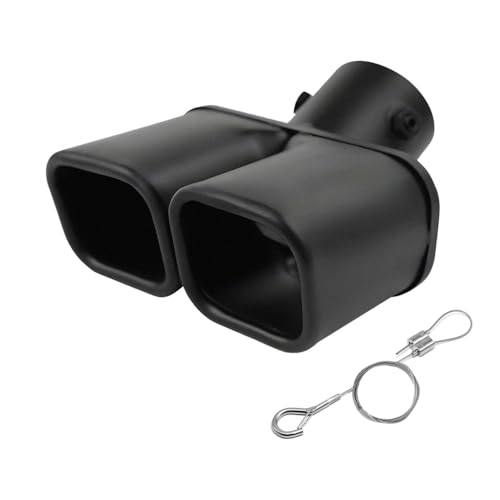 srasakan 車用 マフラーカッター 下向き式 2本出し スクエア 口径2.5インチ 落下防止ワイヤー付き エキゾーストチップ ステンレス製 排気管 マフラー パイプ テールパイプ 外装 パーツ カスタム 大型車 軽自動車 取付直径38-53mmに対応 ブラック