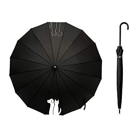 Paraguas clásico Petto Bello negro con diseño de perros y gatos, automático Cover