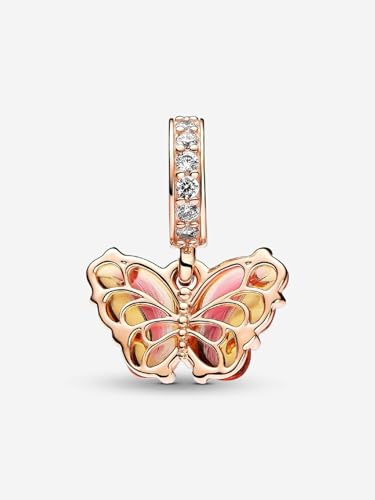 PANDORA Moments Pink & Yellow Murano Glass Butterfly Dangle Charm - 14k Rose Gold-Plated Charm with Cubic Zirconia & Murano Glass - Gift for Her - Includes Gift Box3