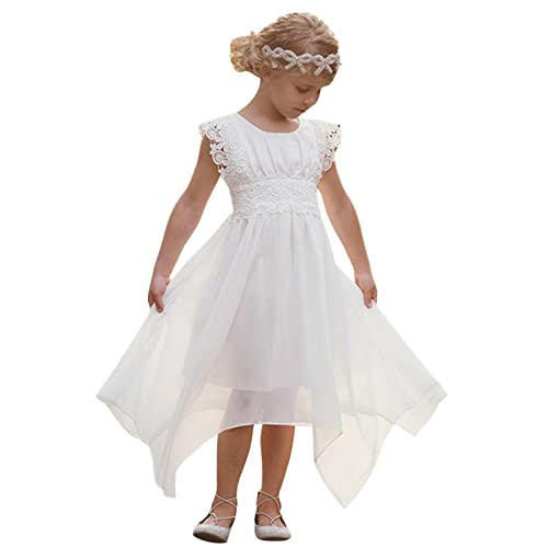 Vhersily Bebé Bordado Floral Vestido de Princesa Tutú Vestidos de Espectáculo para Fiesta, blanco, 7Y