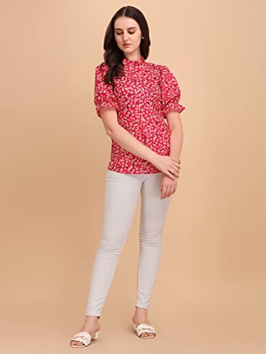 Wedani-Womens-Casual-Puff-Sleeves-Ruffled-Collor-Foral-Top