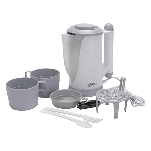 Netagon 12V In-Car Kettle - Portable Travel Electric Tea & Coffee Maker for Caravans Motorhomes Boats - Includes Cups Utensils and Mounting Bracket - Ideal for Camping & Festivals