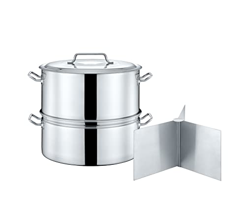 CONCORD Extra Large Outdoor Stainless Steel Stock Pot Steamer and Braiser Combo. Great for steaming oysters, crab, crawfish and more (40 QT)