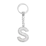 ESSPOC A-Z Initial Letter Keychain car keychain for women Rhinestone Crystal Silver Alphabet Pendant (S-SILVER)