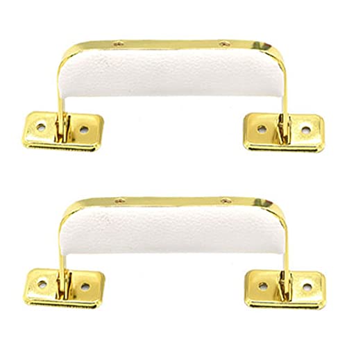Image of Luggage Handle Leather Handle Vintage Style Replacement Strap Handle Suitcase Pull Handle for Trunk Handbag Briefcase 2pcs (White Gold)