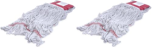 Image of Sparta Flo-Pac Cotton Mop Head, Loop-Ended, Wide Band with 5 inch Red Band for Organized Cleaning, Large, White (Pack of 2)