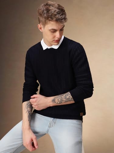 Image of Dennis Lingo Men Solid Acrylic Regular Fit Full Sleeves Pullover Sweater