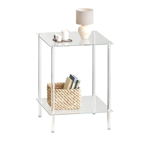 IRCPEN Tempered Glass Side Table, Acrylic End Table, 2-Tier Transparent