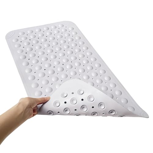 WarmSnow Non Slip Shower Mats for Inside Shower 15 x 27.5 Inch, TPE Bathtub Mat Non-Slip, Bath Mat for Tub with Suction Cups, Drain Holes Bath Tub Mat for Bathroom (Light Gray)