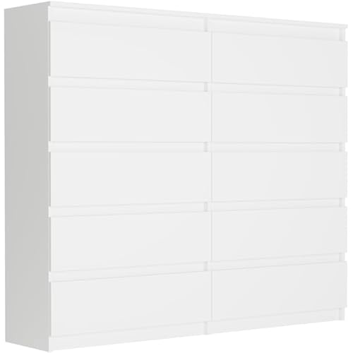 Framire Hohes Highboard Weiß 140x40x120 cm – breite Kommode mit 10 Schubladen, XXL Sideboard für Wohnzimmer, Schlafzimmer & Flur, Modern R-140-S10 Framire Hohes Highboard Weiß 140x40x120 cm – breite Kommode mit 10 Schubladen, XXL Sideboard für Wohnzimmer, Schlafzimmer & Flur, Modern R-140-S10