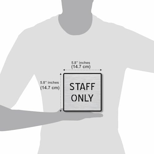 Image of Premium Brush Finish Square Silver Acrylic Staff ONLY Sign Easy to Mount Double Side Tape 5.8 Inch Signage Self-Adhesive Business Stores Cafe Shop Hospital School Office Hotel