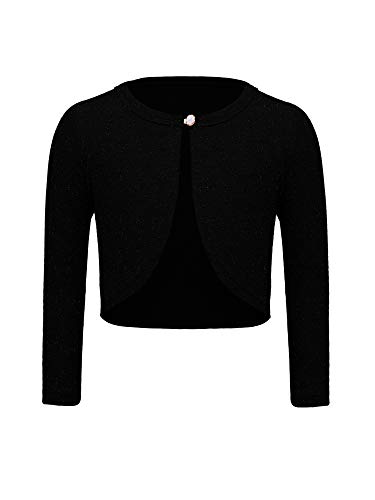 trudge Chaqueta de punto para niña con lentejuelas, básica, bolero, manga larga, para vestido de comunión, bautizo, color blanco/negro/rosa, Negro , 5 años Cover