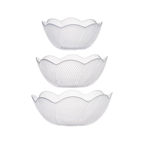 Jarsense Glass Serving Bowls, 3pcs Glass Salad Bowls, Vertical Round Mixing Bowls, Decorative Fruit Bowls