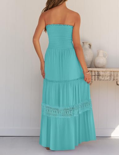 Image of ZESICA Women's 2026 Summer Boho Maxi Dresses Strapless Off Shoulder Lace Flowy A Line Beach Vacation Long Sundress