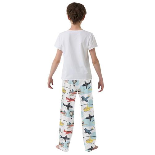 ZZXXB Helicopter Aircraft Boys Long Pants Soft Trousers Elastic Waist Kids Lounge Bottoms with Pockets S-XL3