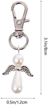 Amosfun 30pcs White Angel Keychain Gift Hanging Keyring Charms Pendants Birthday Wedding Baby Shower Keyring Souvenir Gift with Thank You Tags and Mesh Bags