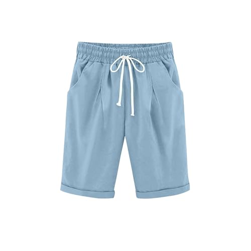 Kids Lightweight Summer Linen Bermuda Shorts Loose Elastic Waist Knee Length Casual Shorts with Pockets for 4-15 Years