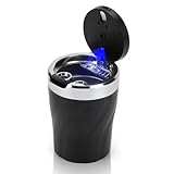 LYCXAMES Aschenbecher Auto, Tragbarer Edelstahl Rauchfreien Aschenbecher mit Deckel und LED Licht für Autos Vans Outdoor Camping Schwarz