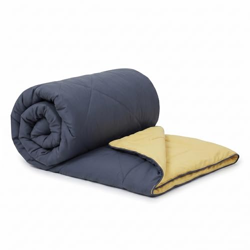 Image of Epicasa Reversible Comforter | 200 GSM Thermal Bonded Fill | 110 GSM Micro Peach Fabric | All Season AC Quilt | Diamond Quilted | Lightweight Duvet Blanket for Home Bedroom | Cool Grey & Butter Yellow