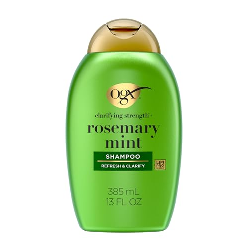 OGX Clarifying Strength + Rosemary Mint Shampoo, Clarifying Shampoo for Oily Hair Visibly Helps Remove Oil & Residue to Clear Away Buildup, Sulfate-Free Surfactants, 13 fl. oz