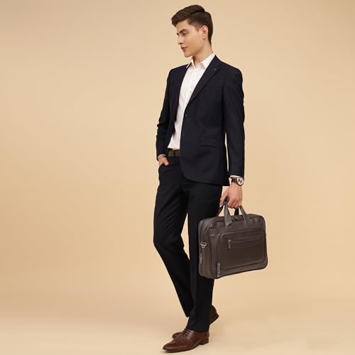 Swiss Military VERBEPRO Premium Leatherette Laptop Sling Bag with 15.4 Inch Padded Compartment, Accessory Organizer, File Section, Premium Zippers & Detachable Strap, Use for Office, Business -Brown