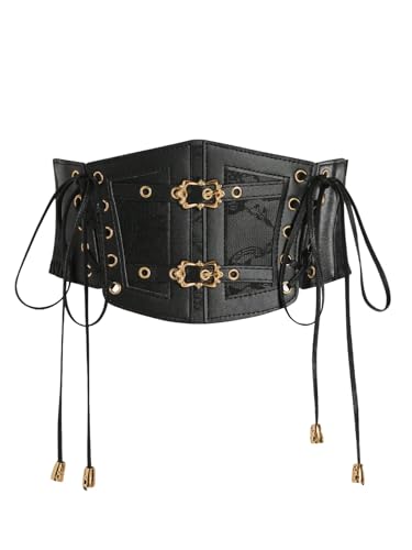 Verdusa Women's Gothic Corset Elastic Belt Wide Retro Lace Up Tied Costume Waspie Waist Belt